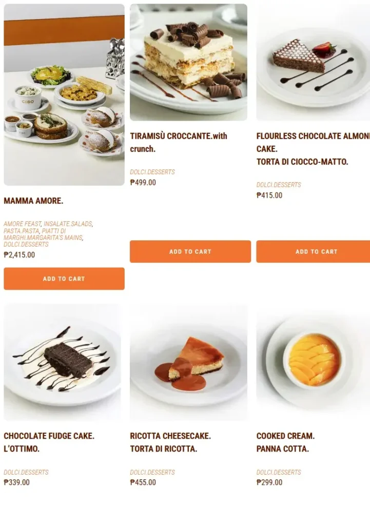 Cibo Desserts Menu with Prices
