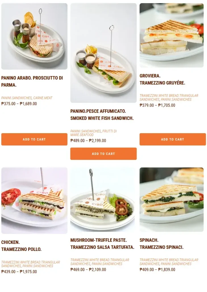 Cibo Panini Sandwiches Menu with Prices