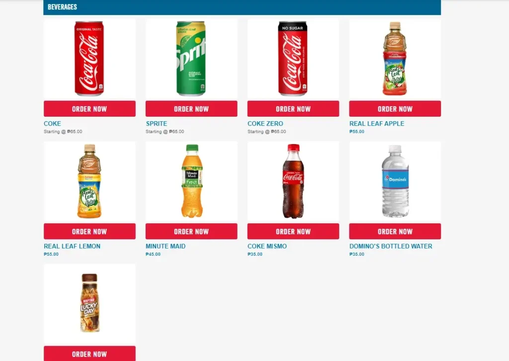 Domino's Pizza Drinks Menu with Prices