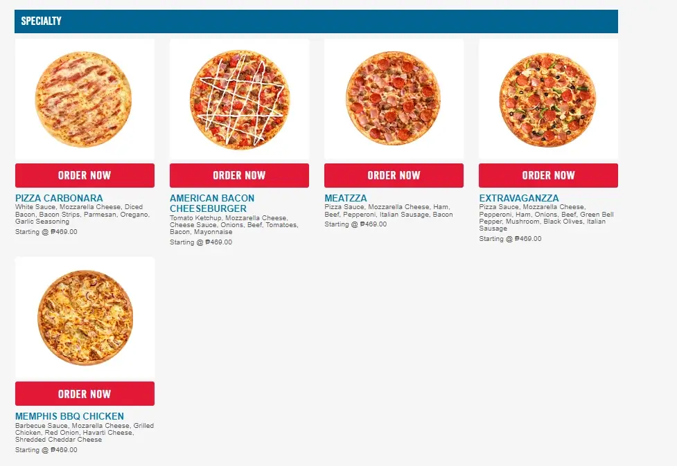 Domino's Pizza Menu with Prices