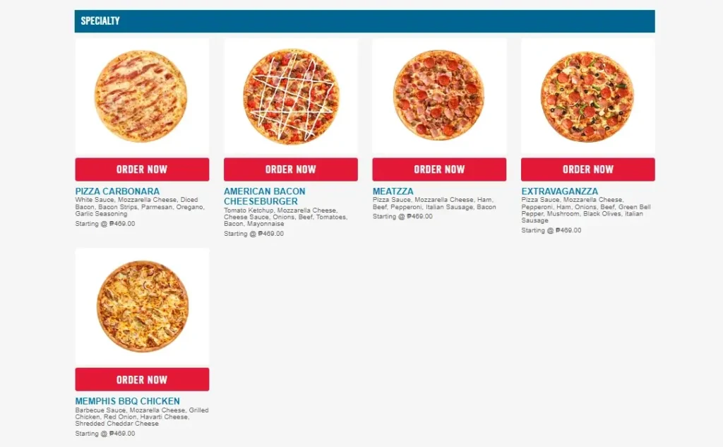 Domino's Pizza Special Menu with Prices