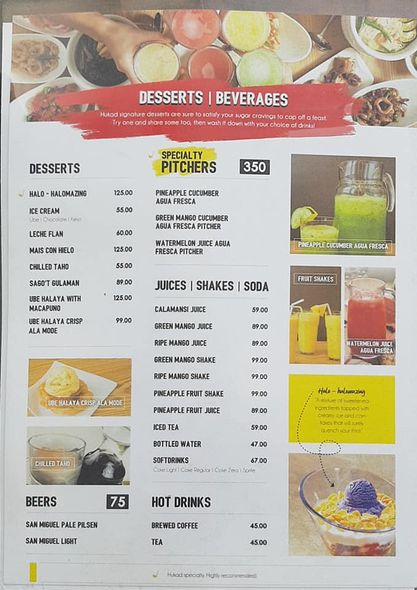 Desserts and drinks, a menu of Hukad Philippines resturant.