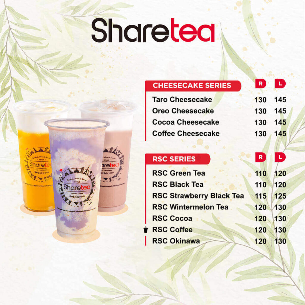 Cheesecake serires and Rsc series with all flavors, a menu of Sharetea Philippines resturant.
