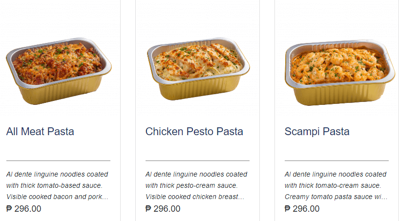 Four Pasta with different flavors,  a menu of SNR Philippines resturant.