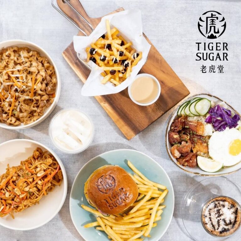 Pizza, burger, fries and furthermore, a menu of Tiger Sugar Philippines resturant.