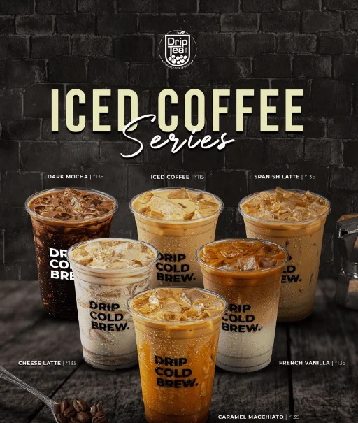 Iced coffee, Dark mocha and spanish latte, a menu of Drip Tea Philippines resturant.