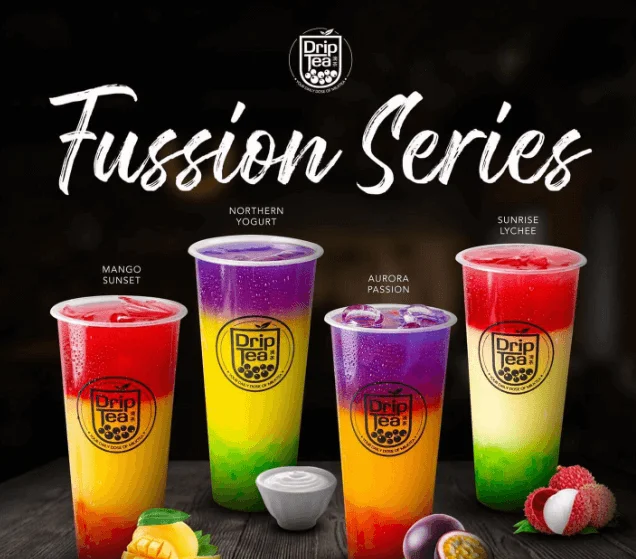 Fusion series with mango sunset, northern yogurt, and other drinks, a menu of Drip Tea Philippines resturant.