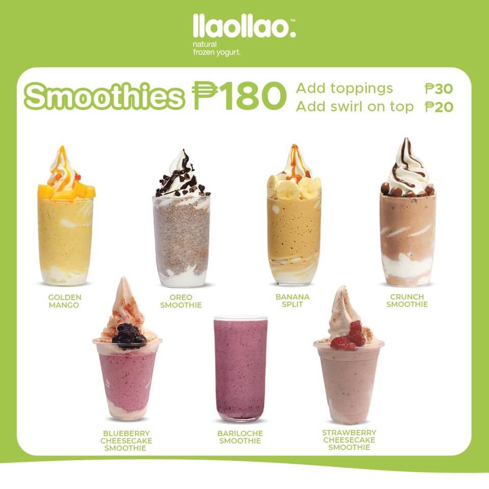 Smoothies in glass, a menu of Llaollao Philippines resturant.