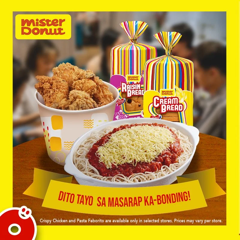 Fried chicken with cream bread and noodles,  a menu of mister donut philippines resturant.