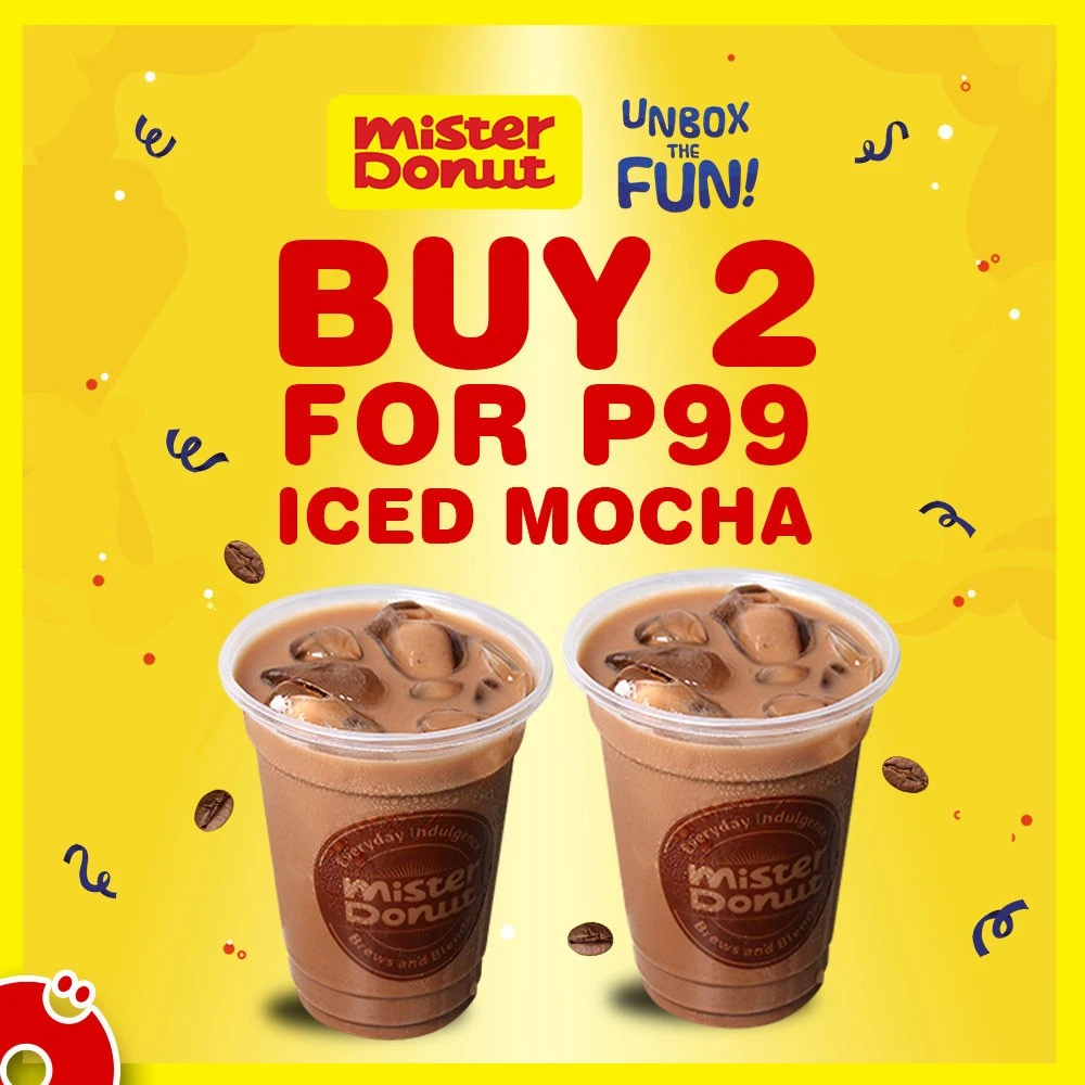 Two Iced mocha coffee,  a menu of mister donut philippines resturant.