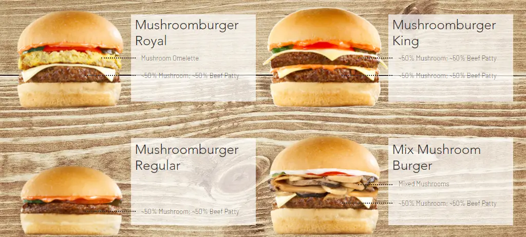 Royal, King, regular and burger,  a menu of Mushroom Burger Philippines resturant.