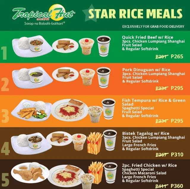 Star rice meals, a menu of Tropical Hut Philippines resturant.