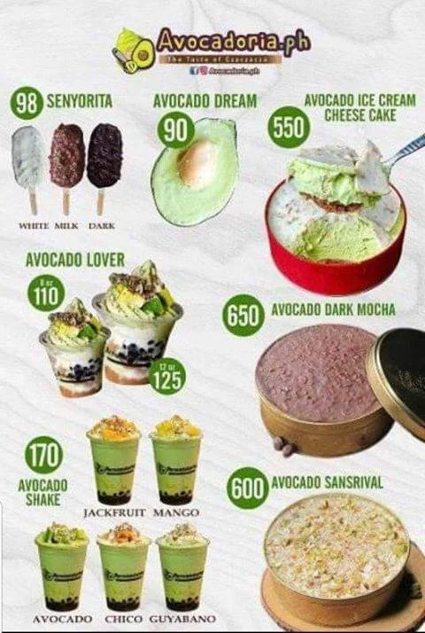 Senyorita, avocado dream, avocado lover and furthermore, a menu of avocadoria philippines resturant.