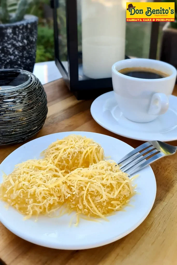 Cake in a plate with cup of coffee, a menu of don benitos philippines resturant.