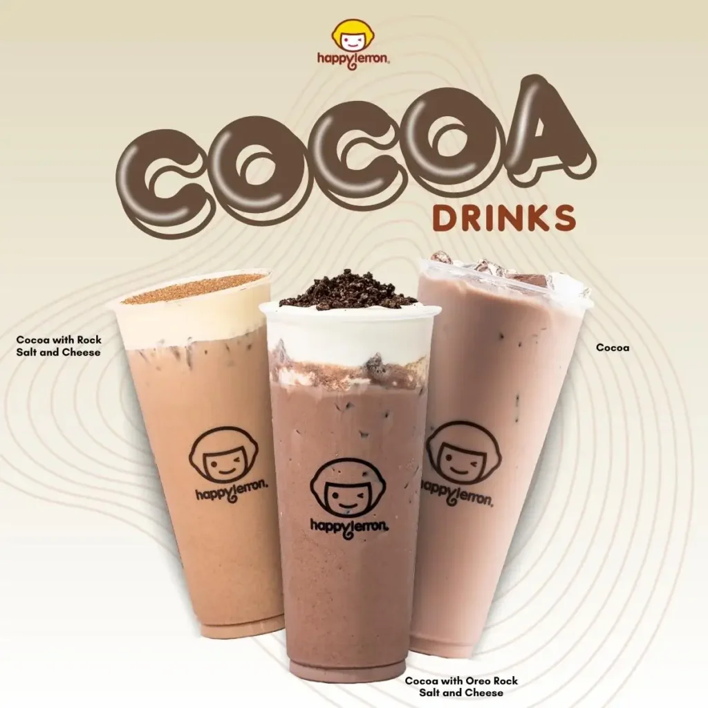 Cocoa drinks with rock and cheese, a menu of happy lemon philippines resturant.