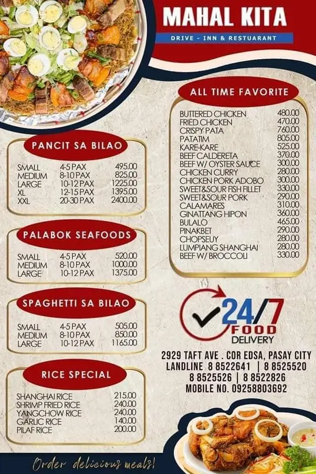 All time favorite, pancit sa bilao and palabok seafoods, a menu of Mahal Kita philippines resturant.