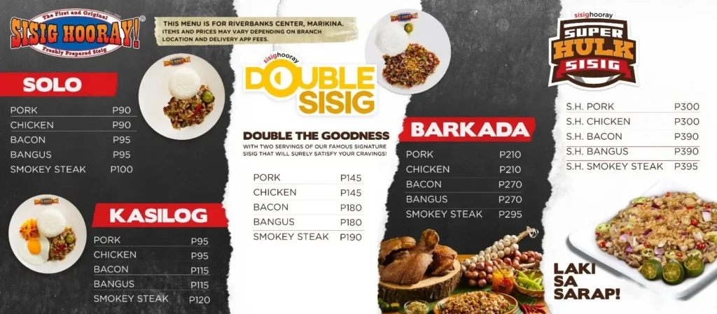 Solo, Kasilog and furthermore, a menu of sisig hooray philippines resturant.