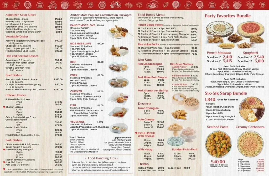 Amber Philippines Menu Prices