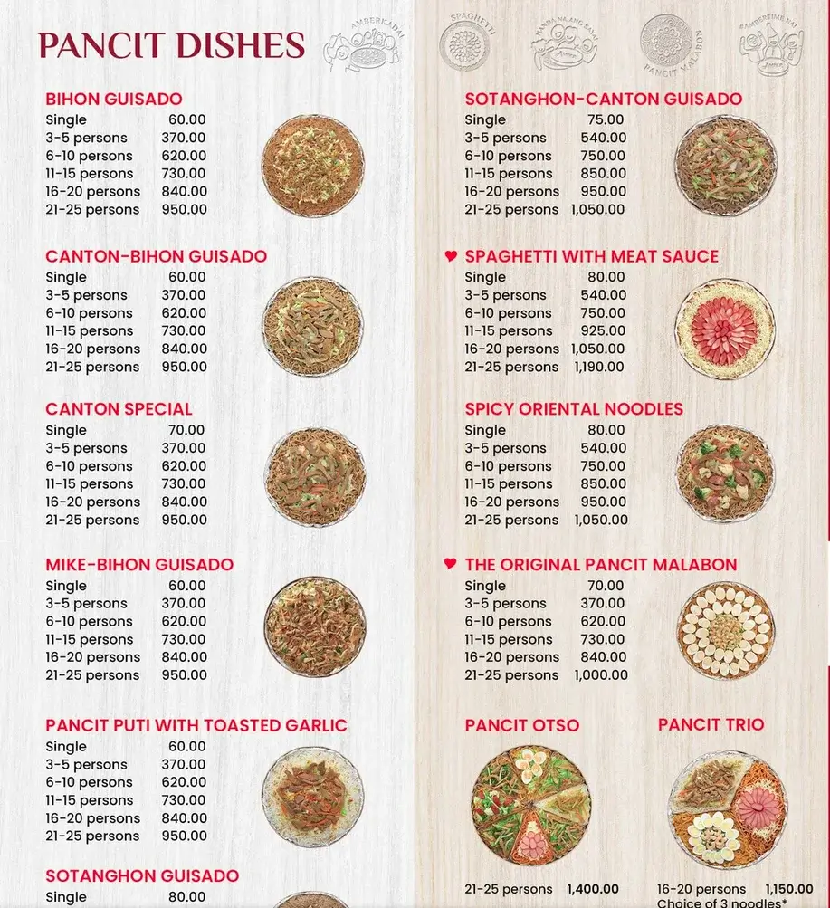 Amber Philippines Pancit Menu with Prices