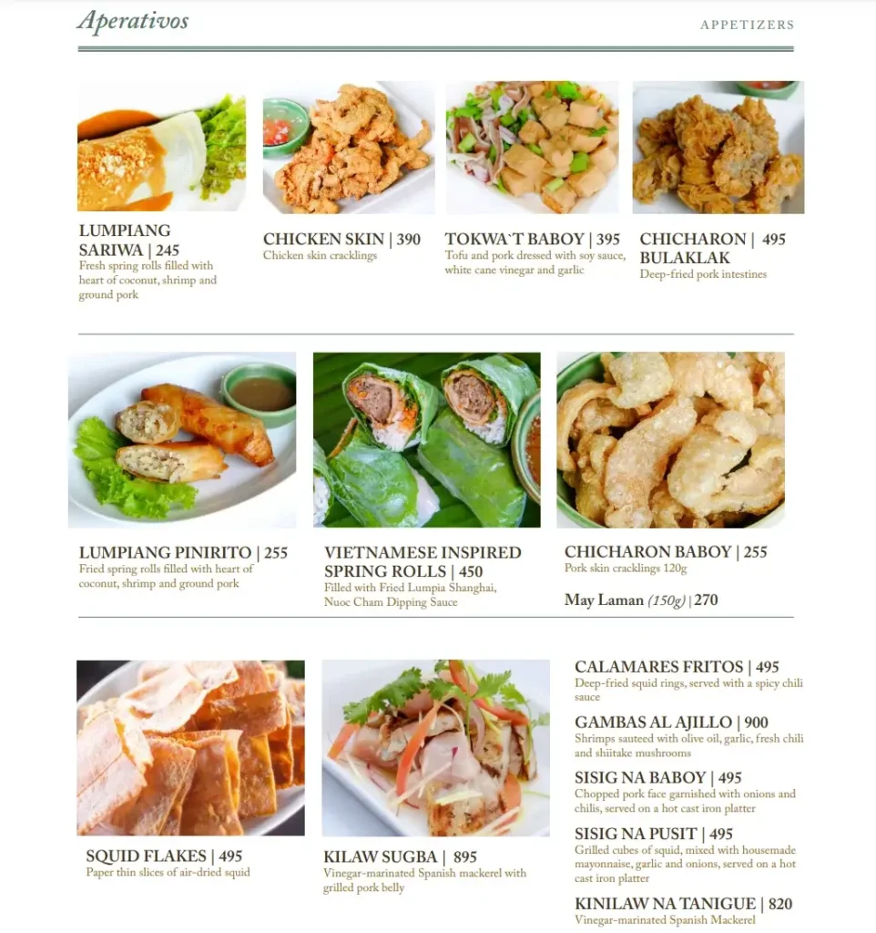 Balay Dako Appetizers, a menu of Balay Dako Philippines resturant.