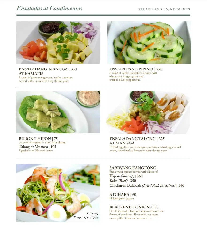 Balay Dako Salads & Condiments, a menu of Balay Dako Philippines resturant.
