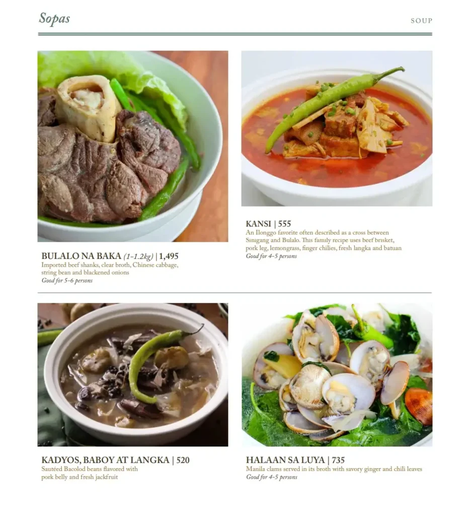 Balay Dako Soups, a menu of Balay Dako Philippines resturant.