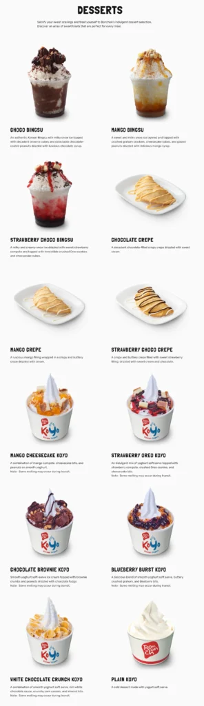 Bonchon Desserts, a menu of Bonchon Philippines resturant.