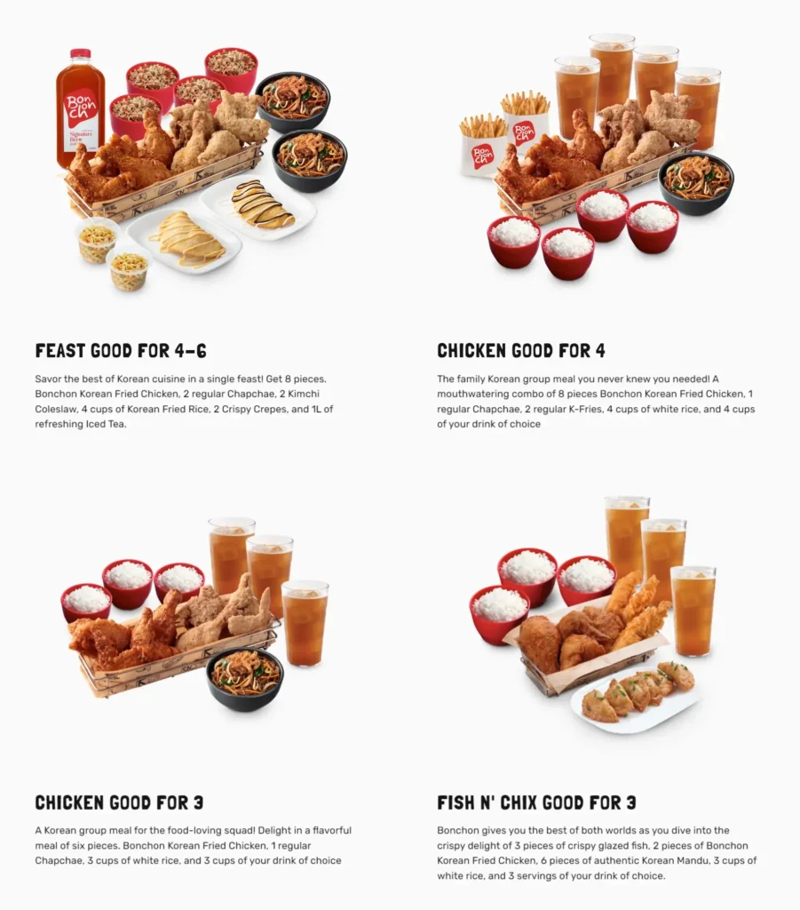 Burger, fries, drinks. a menu of Bonchon Philippines resturant.