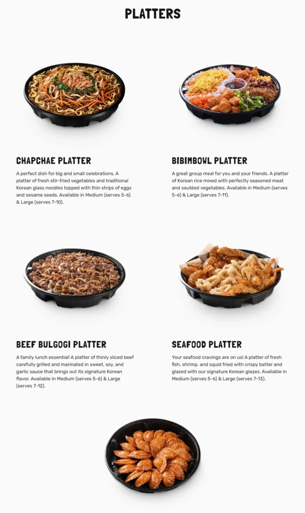 Bonchon Platters, a menu of Bonchon Philippines resturant.