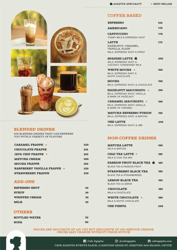 Cafe Agapita Blended Drinks Menu