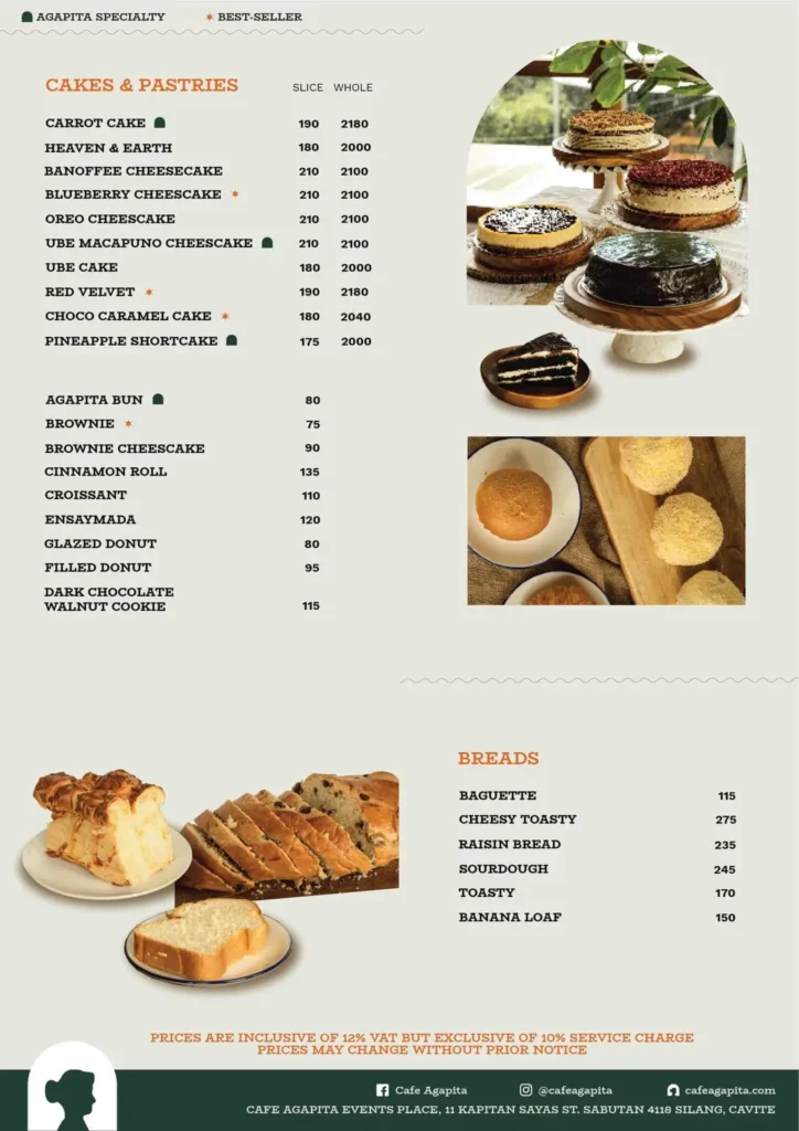 Cafe Agapita Cakes & Pastries Menu