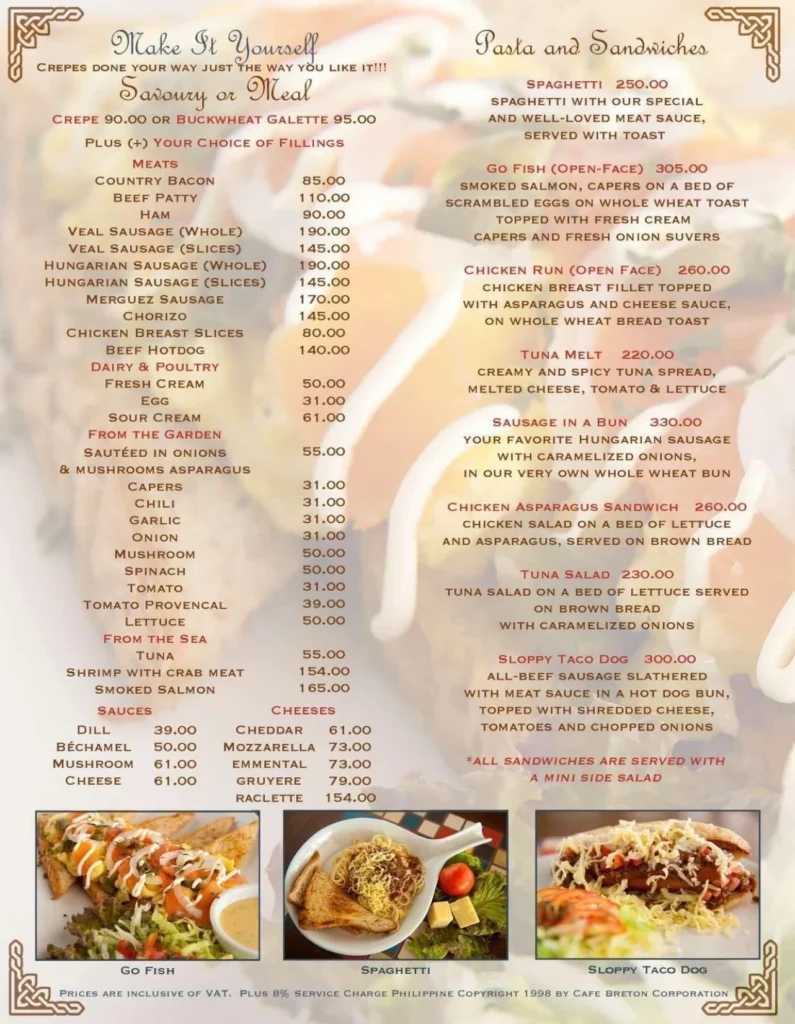 Cafe Breton Salads Menu, a menu of Cafe Breton Philippines resturant.