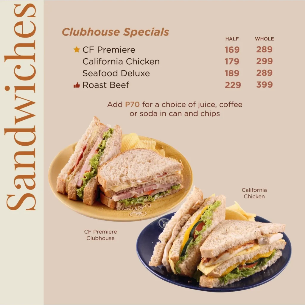 Clubhouse special with roast beef, a menu of Cafe France Philippines resturant.