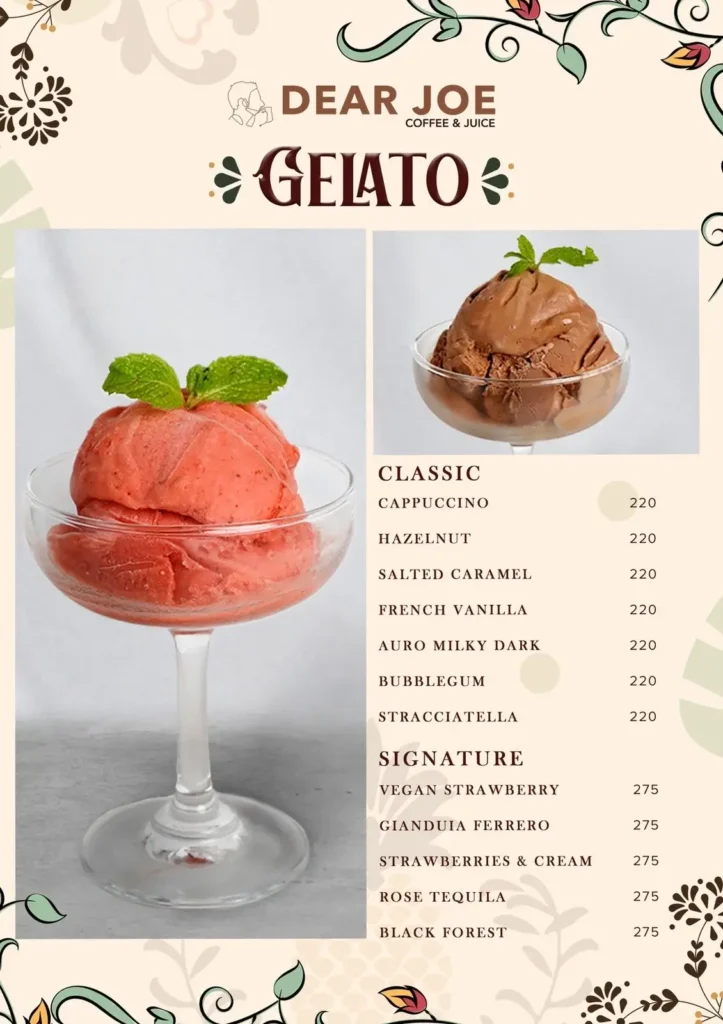 Classic, ice cream and furthermore, a menu of Dear Joe Philippines resturant.