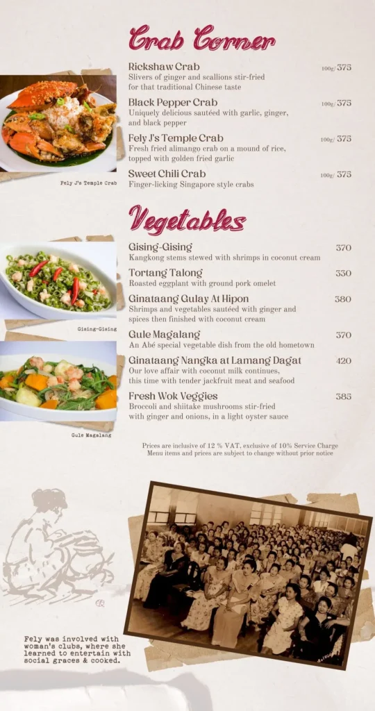 Fely J’s Vegetables Menu