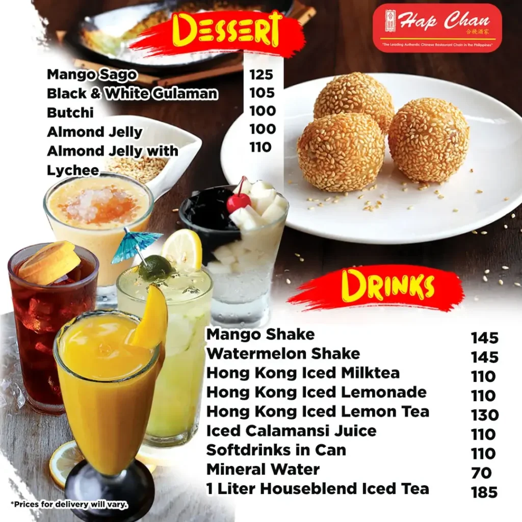 Hap Chan Desserts, a menu of Hap Chan Philippines resturant.