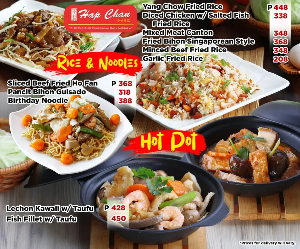 Hap Chan Rice &Noodles, a menu of Hap Chan Philippines resturant.