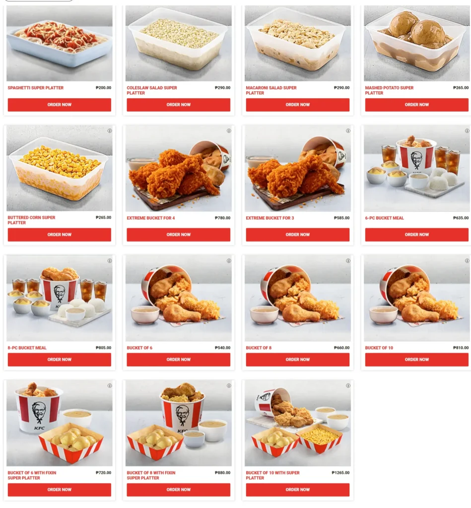 Bucket Meals of rice and chicken nuggets, a menu of KFC Philippines resturant.