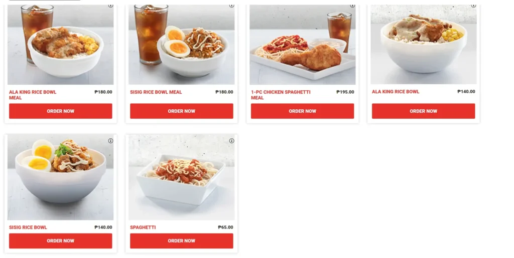 Pasta and bowls, a menu of KFC Philippines resturant.