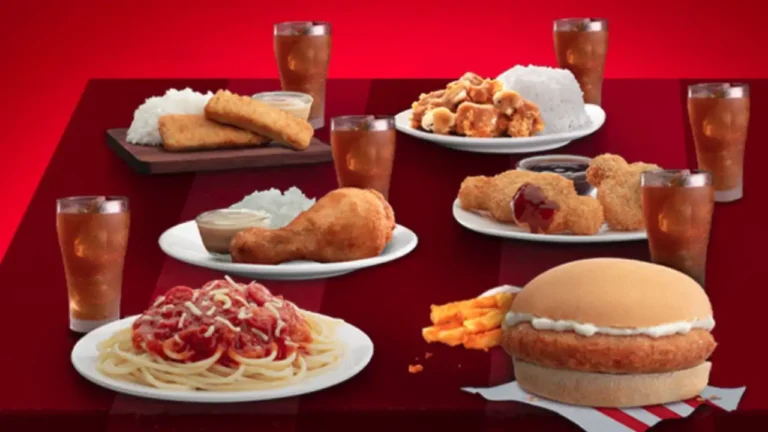 Burgers, drinks, a menu of KFC philippines resturant.