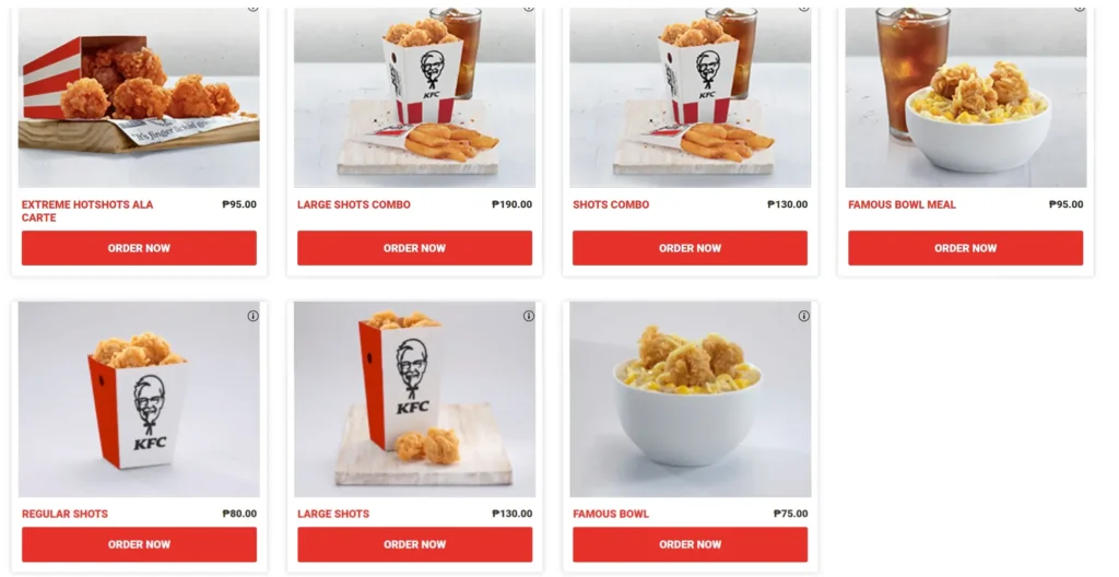 Snacks, a menu of KFC Philippines resturant.