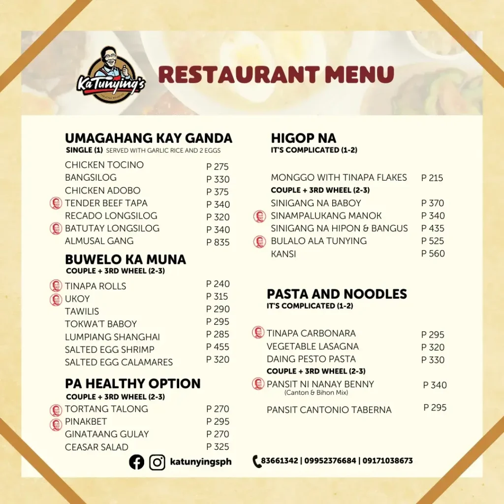 Ka Tunying Umagahang Kay Ganda Menu