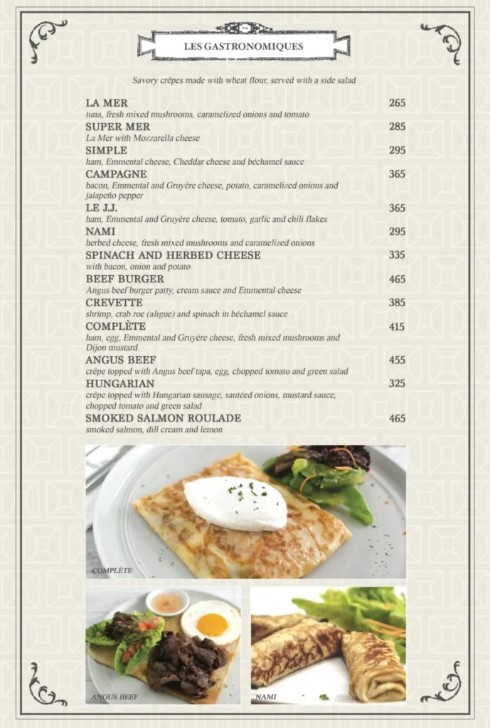 La Creperie Les Gastronomiques, a menu of La Creperie Philippines resturant.