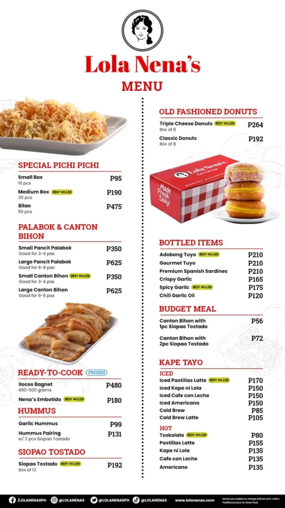 Lola Nena’s Philippines Menu Prices 2024