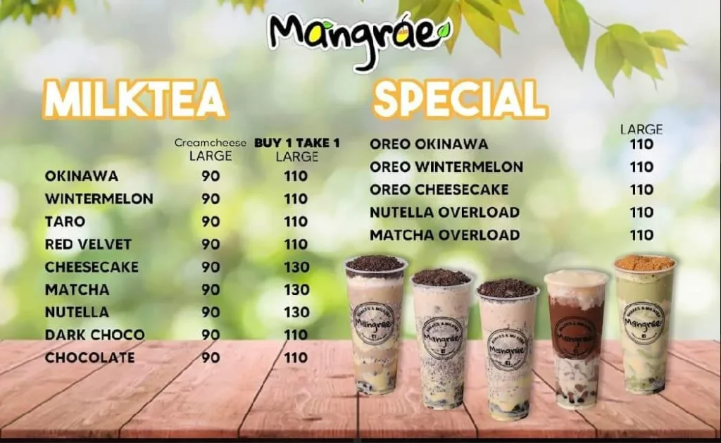 Milktea, Special and furthermore, a menu of Mangrae Philippines resturant.