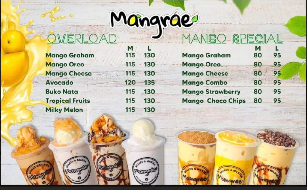 Overloaded and mango special, a menu of Mangrae Philippines resturant.