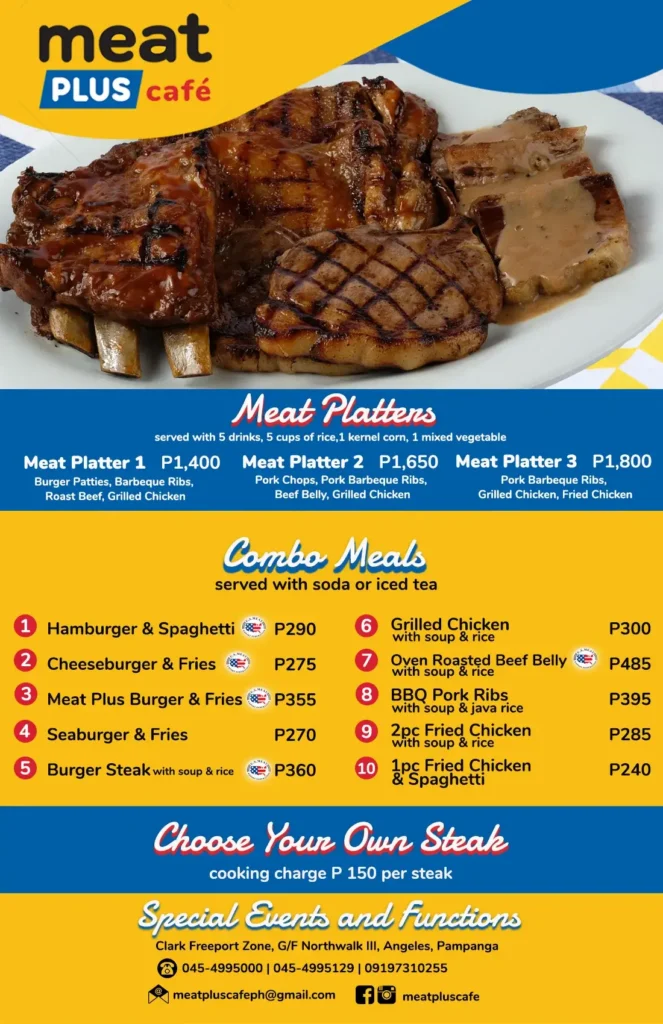 Meat platters, Combo Meals, a menu of Meat Plus Cafe Philippines resturant.