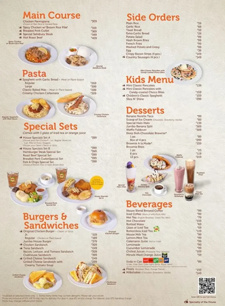 Pancake House Pancake & Waffles, a menu of Pancake House Philippines resturant.