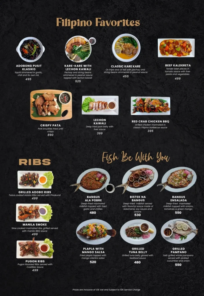 Filipino favorites in all dishes of seafood, a menu of Red Crab Philippines resturant.