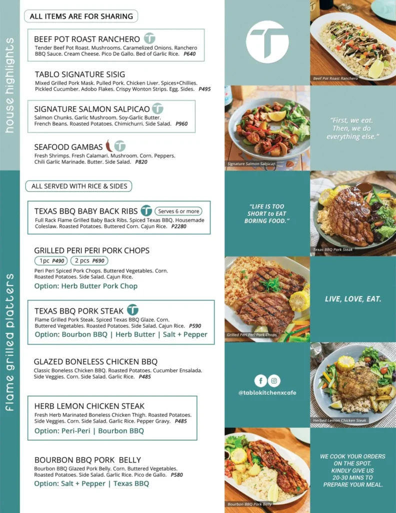 Tablo Kitchen Tablo Originals, a menu of Tablo Kitchen Philippines resturant.